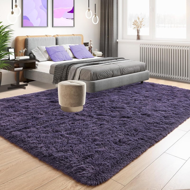 Tepook Fluffy Large Rugs for Living Room, Shag Area Rug 6x9 Soft Carpet for Bedroom, Modern Shaggy Rug for Kids Boys Girls, Plush Indoor Nursery Home Decor Rug with Non-Slip Bottom, Gray Purple - Image 3